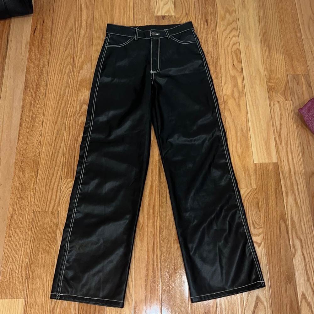 Garage leather wide legged pants